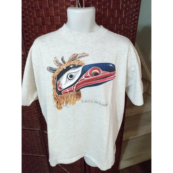 bulletin Other - Vintage 90s Raven The Trickster Native Art T shirt Bird Art Ron Stacy XL